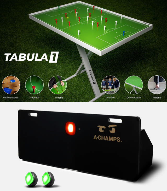 Kvindelig fodboldspiller skyder på mål i Goal Station. 